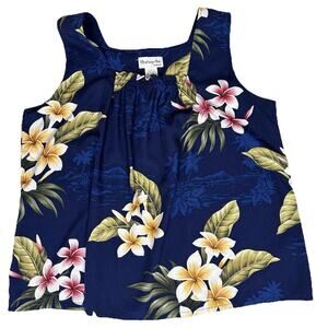 VTG Bishop St Womens Sz L sleeveless top smocked front made in Hawaii floral